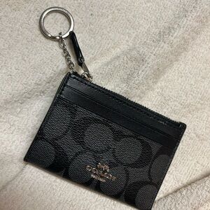 Coach Black Signature Card Holder with Keychain